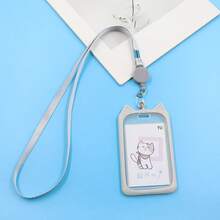 1pc Creative Little Cat Student Campus Card Holder Retractable Bus Card Holder Lanyard Meal Card Access Card ID Card Holder - Mèo con màu xám - Xem 13