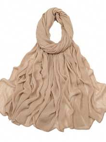 1pc Women's Solid Color Lightweight Elastic Pleated Headscarf, Fashionable Scarf, Soft & Casual Hijab, Beach Towel - A - View 14
