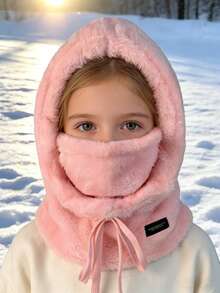 北极羽绒防风保暖骑行抓绒围脖围巾帽一体式帽套（8-12岁）