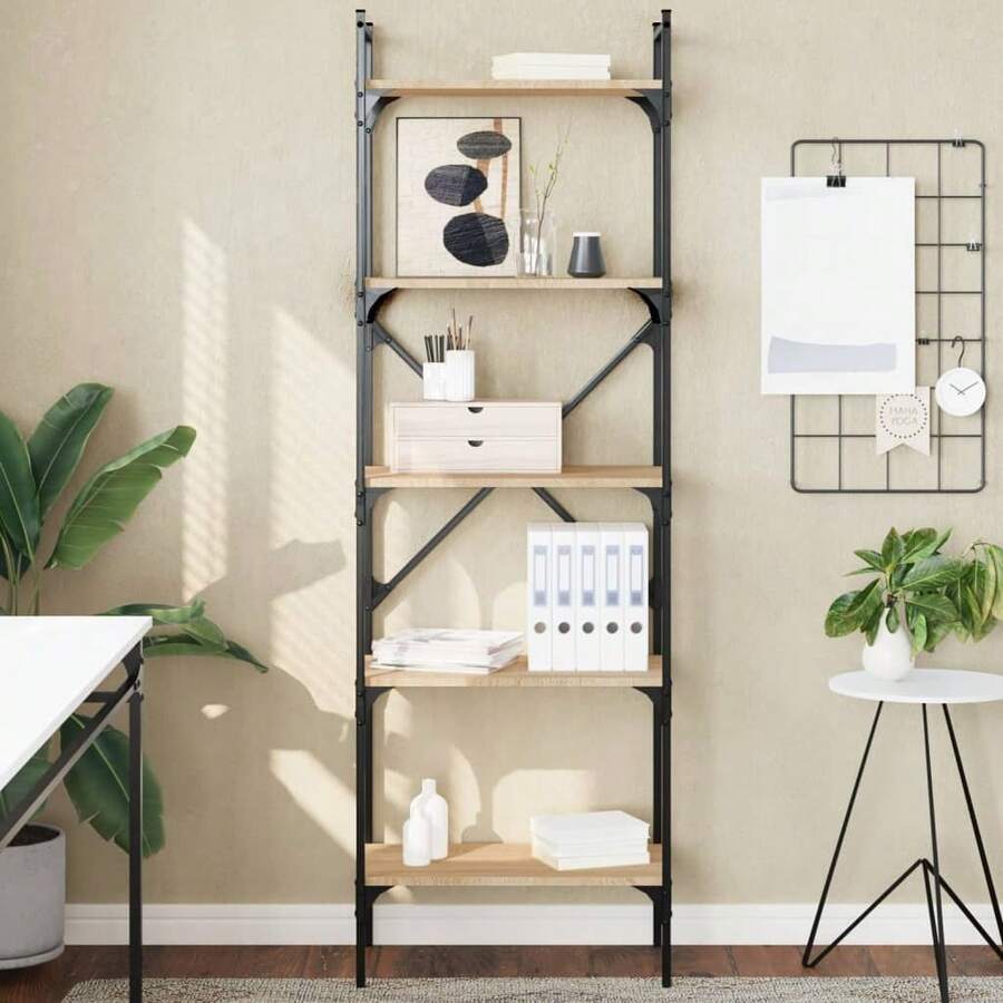 Biblioteca vidaXL com 5 níveis em Sonoma 56x31,5x174 cm - Castanho - Ver 1