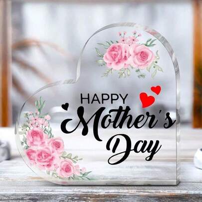 1 Piece Of 2D Heart-Shaped Acrylic Brand, Printed With "Happy Mother's Day" And Pink Flowers, Love, Suitable For Multiple Festivals And Daily Gift-Giving. Christmas Decorations Home Christmas Gifts Christmas Decor