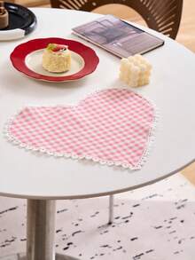 1/2/4/6 piezas Servilletas con encaje y estampado de corazones a cuadros en rosa, decoración de mesa de comedor dulce y linda para tazas/platos, adecuado para fiestas, cumpleaños, bodas, oficinas, hogar, dormitorios, todas las estaciones, Día de San Valentín - Rosa - Ver 3