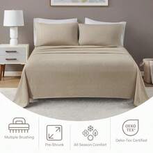 Flannel Sheets King Size Cozy 100% Cotton Flannel Bed Sheets Ultra Soft Cute Sheet Set Novelty Print Themed Cold Weather Warm Bedding Set Beige White Stripes 4 Piece - BeigeWhite Stripes - View 5