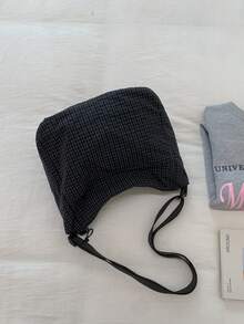 1件装新款格子简约多功能大容量单肩包/斜挎包，女士通勤、购物、旅行腋下包 - 黑色 - 查看 3