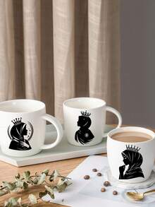 1张黑色剪影女孩小杯子马克杯贴纸，家居装饰贴纸 - 黑色 - 查看 1