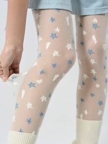 1双女士可爱蓝白星星印花连裤袜，Y2K多巴胺撞色丝袜，洛丽塔JK风格打底裤，适合派对、洛丽塔聚会、街拍、日常可爱穿搭