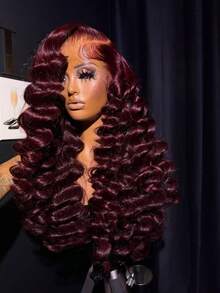 34Inch Loose Deep Wave Lace Front Wigs Human Hair 250% Density 13x4 HD Transparent Loose Deep Wave Lace 99J Burgundy Frontal Wigs With Baby Hair Pre Plucked 12A Brazilian Virgin Human Hair Lace Front Wig For Women Natural Hairline - S99J - Xem 7