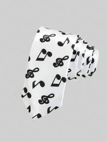 1pc Fashion Men's Casual Versatile Musical Note Print Silky Necktie, Suitable For Party, Travel, Vacation, Outing, Gift - Musical Note - View 7