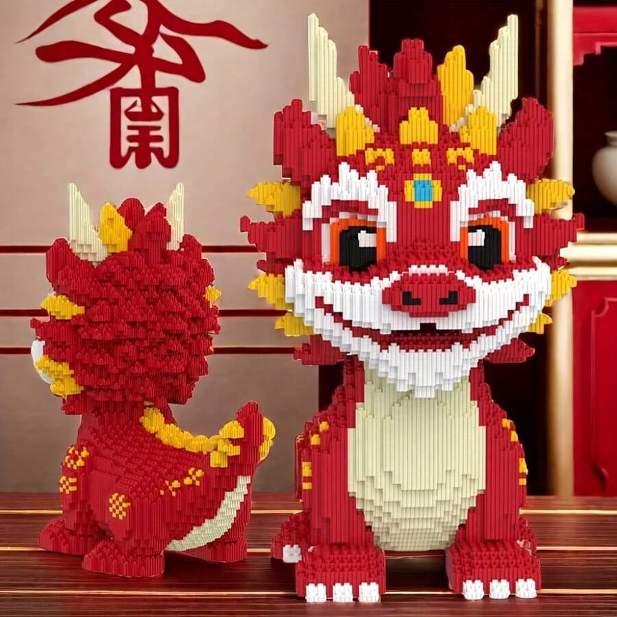 1 Set 2100pcs Flame Dragon Building Blocks Model Kit - With Red Accents, Perfect For Birthday, Christmas, Halloween, Thanksgiving, New Year Celebrations, Holiday Gifts | Detailed Assembly | Construction, Car Model Kit, High-End 3D Puzzle - Multicolor - View 1