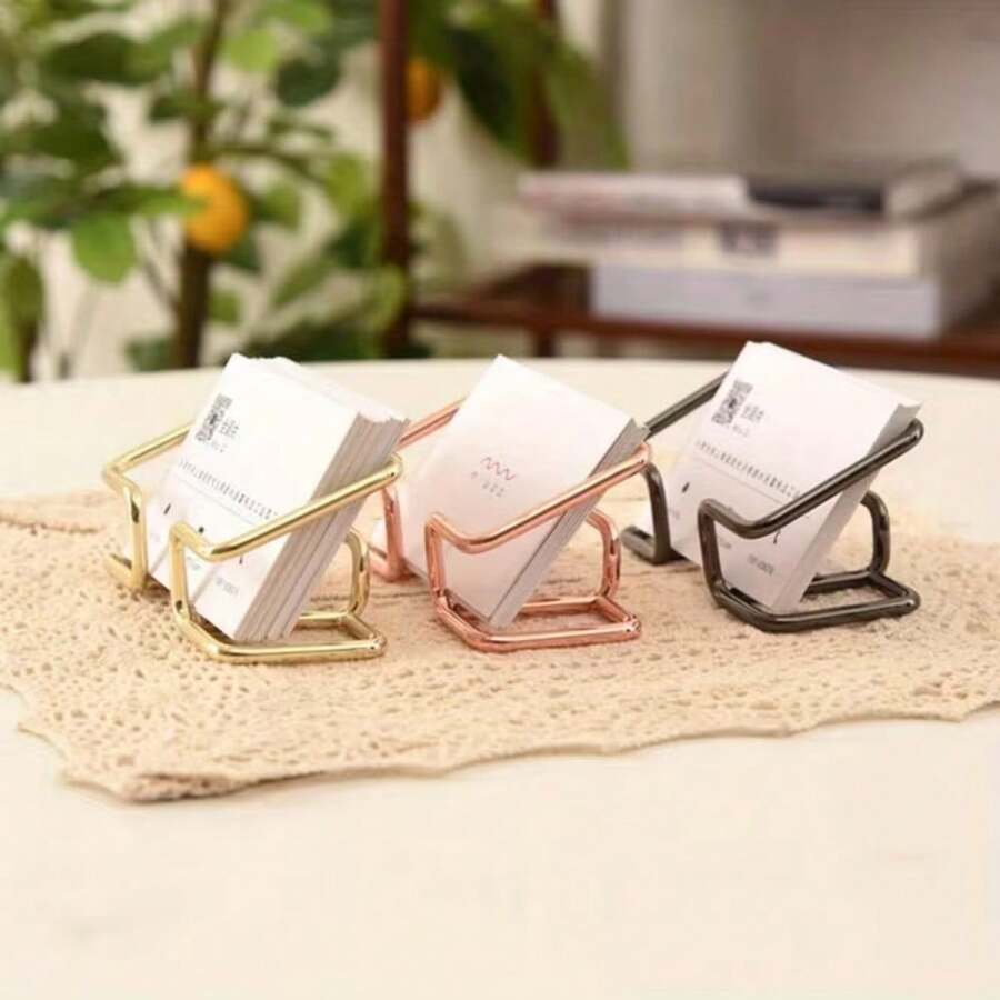 1个桌面名片架，简约卡片收纳架，金属名片架，优雅创意名片夹，金色、玫瑰金、黑色可选，适用于手机支架、卡片支架、照片、邀请函、扑克牌、访客卡、身份证、名片等，适用于办公室、家庭、学校、桌面装饰、卡片展示盒、办公及学习用品、返校季、办公配件、家居收纳 - 多色 - 查看 1