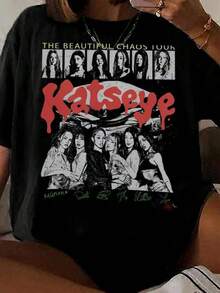 Katseye Shirt, The Beautiful Chaos Tour 2025 Shirt, Katseye Girl Group T-Shirt Vintage Katseye The Beautiful Chaos Tour Shirt, Katseye Kpop Graphics Tee, Katseye Gnarly  Parent-Child Outfits - 黑色17 - 查看 1