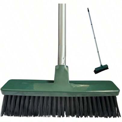 12'' Outdoor Yard Broom With 120cm Stainless Steel Handle Heavy Duty Hard Bristle Garden Brush For Cleaning Driveways Pathways Decking And Yards