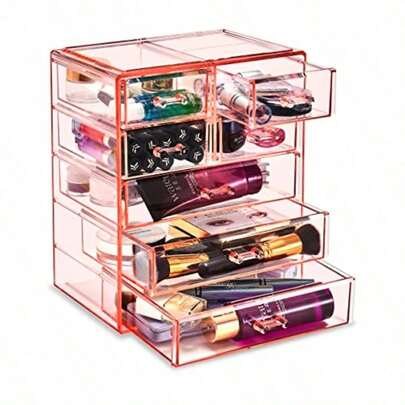 Makeup Storage SetSorbus Acrylic Makeup Organizer - Organization and Storage Case for Cosmetics Make Up and Jewelry - Big Clear Makeup Organizer for Vanity Bathroom College Dorm Closet Desk 3 Large 4 Small Drawers