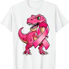Camiseta de la Universidad de Reconocimiento del Cáncer de Mama T-Rex de Ribbon Rosa - Blanco - Ver 1