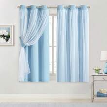 Beige 80% Blackout Curtains With Sheer Overlay, Double Layer Thermal Insulated Window Panels, 63 Inch, Living Room And Bedroom, Beige Drapes With Tiebacks, Grommet Top, 37 X 63 L X 2, Modern Home Decor - Sky Blue - View 9