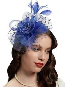 1 pieza Tocado de mujer con flor de malla de color azul real con diadema y pinza para el cabello, adecuado para bodas, fiestas de té, Kentucky Derby y otras ocasiones, se puede usar como sombrero, regalo, accesorio para el cabello, elegante y único, también adecuado para festivales, fiestas rave, galas - azul real - Ver 3
