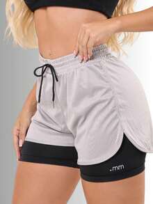 Women's Double-Layer 2-In-1 Dryfit Gym Shorts For Training, Hiking, And Other Sports - Grey - View 2