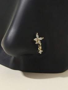 KOEV 1pc L-Shaped Elegant Gold-Tone Tiny Flower Nose Hoop Piercing With Pendant Valentines,Mom,Mother,Mother's Day,Gift - 樣式 1 - 查看 6