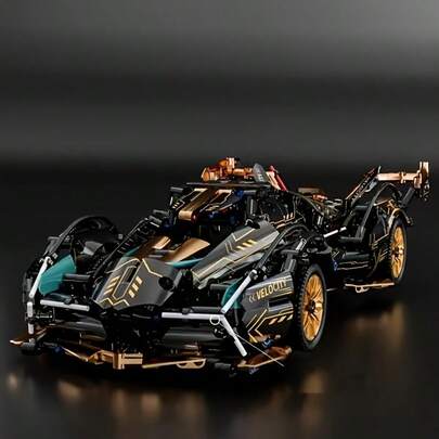 Limited Edition Supercar Model Set, Stylish Black & Gold Color, DIY Mechanical Assembly, High-Quality ABS Plastic, Stackable Vehicles, Suitable For 6+ Years Old, Building Blocks Set, Model Making, Boys Car Toys
