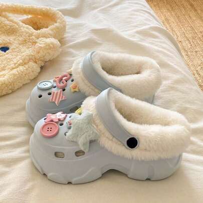 2025 New Winter Thick Bottom Elevated EVA Thick Anti-Slip Casual Versatile Cute Star Thermal Lined Clogs