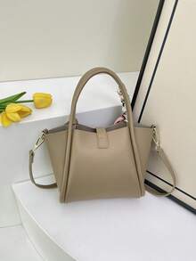 2pcs Spring New Fashion PU 2-Piece Bag Set, Women Handbag With Inner Pouch, Minimalist Commuting Shoulder Bag With Scarf Decor, Suitable For Ladies, Girls, Work Essential, Can Fit Phone, Wallet, Cosmetics - Khaki - View 9