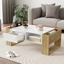 Modern Coffee Table 105 X 60 X 40 Cm - Partially Glossy, With Drawers And Open Compartments - White - View 4