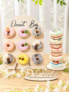 九孔木质甜甜圈展示架，底座式甜甜圈套装，家用甜甜圈展示架，婚礼及新娘送礼会食品展示架，生日派对食品架，木质甜甜圈托架，婴儿派对甜点展示架，乡村风格装饰 - 原木色 - 查看 9