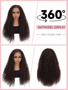 Tóc giả không keo màu nâu sô cô la 6x5, tóc thật, đã tỉa sẵn, đã cắt sẵn, màu nâu số 4, kiểu sóng nhẹ, tóc giả ren phía trước, tóc thật, đã tẩy trắng sẵn, không có nút thắt (20 inch, 6x5, màu nâu số 4) - S4 - Xem 4