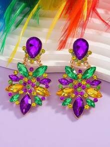 1 paire Boucles d'oreilles carnaval, pompon bouteille de vin, strass tricolores, boucles d'oreilles à la mode, pour fête, festival, boucles d'oreilles légères et luxueuses pour femme - Multicolore - Voir 16