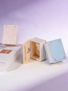 1 pieza Caja de joyería con tapa abatible con forma de libro, caja de almacenamiento magnética de estilo europeo para colgantes de perlas - Multicolor - Ver 7
