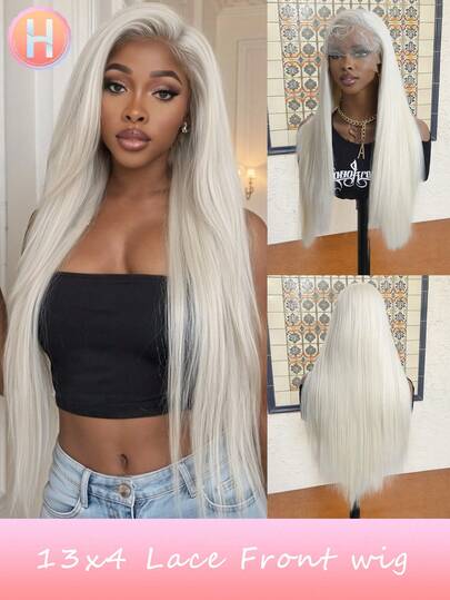 Peluca sintética de fibra resistente al calor de 26 pulgadas con encaje frontal de 13x4, de cabello liso y largo, de alta definición y transparente, natural y cómoda, suave y realista, adecuada para uso diario en fiestas, peluca de moda para chicas