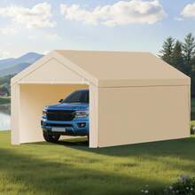 Carport Replacement Canopy, 10 X 20 Ft Potable Garage Tent Top Tarp With Sidewalls, UV-Resistant & Waterproof, Heavy Duty Car Shelter Tarp With Ball Buggees, Beige, Frame Not Included - 10x20ft Beige - View 1