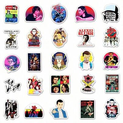 51-pack klistermärkessamling från säsong 5 -- Populära favoritvaror bland fansen, inklusive karaktärstema-klistermärken från Will & Eleven, Sheriff Hoppers representantvåfflor, Alexeis älskade slushie, samt ikoniska symboler från dramat. Lämplig för tonåringar, vuxna och entusiaster av serien.