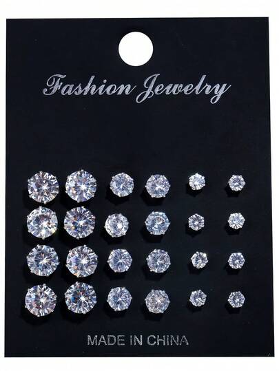 24件套女士耳环，奢华风格立方氧化锆，简约个性化耳环套装（无卡片包装）