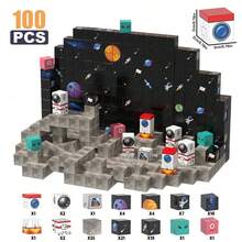 100 piezas Juego de bloques magnéticos de construcción cúbica con tema espacial, juguetes magnéticos creativos, juguetes sensoriales STEM, adecuados para niños de 3 a 12 años, regalo de vuelta a clases, regalo de Navidad, regalo de cumpleaños - Multicolor - Ver 7