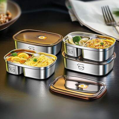 Caja de almuerzo de acero inoxidable 304 con lindos patrones de dibujos animados, caja bento sellada y a prueba de fugas, recipiente portátil para alimentos para camping y picnic, apto para calentar en microondas, resistente al frío y al calor, caja conservadora de frescura para refrigerador, adecuada para uso de estudiantes y adultos en el hogar, la escuela, la oficina y al aire libre