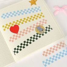 1 Roll Of Checkerboard Washi Tape, Fresh And Fashionable School Supplies Sticker, Suitable For Diary Handbooks, Scrapbooks, Photo Albums, Paste Decoration - 黑色 - 查看 10