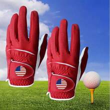 Double Pack Men's Golf Gloves, Suitable For Both Hands, Made Of High-Quality Materials With Ball Markings, Durable And Stable Grip, Anti Slip Design In The Thumb And Palm Areas, Essential For Perfect Swing, Available In Dark Blue Khaki Color - Red Left-m - View 1
