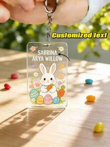 Personalized Easter Acrylic Keychain Custom Name Text Message Key Ring Cute Bunny Egg Daisy Carrot Charm Easter Gift For Family Friends Couple Holiday Party Favor Backpack Purse Pendant Decor