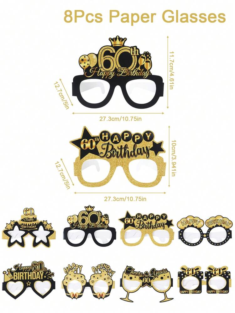 8件套黑色金色生日派对纸质眼镜，生日派对拍照道具，18岁、40岁、50岁、60岁生日派对眼镜，成人男女通用，生日派对用品，派对配件，18岁、40岁、50岁、60岁生日眼镜装饰，黑色金色生日派对装饰，18岁、30岁、40岁、50岁生日装饰，生日礼物派对礼品 - 黑金生日 - 查看 13