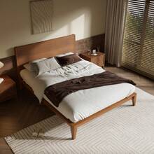 King Size Bamboo Platform Bed, Mid-Century Modern Bed Frame With Tall Headboard, Solid Bedframe King-Size, Wood Slat Support, No Box Spring Needed, Easy Assembly, Noise Free, Brown - Màu Khaki - Xem 3