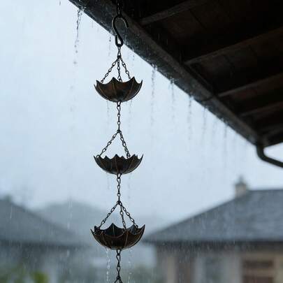 1 PC Beautiful Umbrella Rain Chain, Decorative Rain Diverter For Outdoor Garden, Patio, Villa Eaves & Balcony, Perfect Hanging Home & Yard Decor!