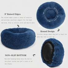 Calming Dog Bed For Medium Dogs Washable Donut 30 Inches Anti-Slip Pet Bed,Round Fluffy Plush Faux Fur Cat Bed,Fits Up To 45 Lbs Pets,Navy Blue - ColorL - 查看 3
