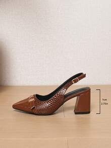 Wine Red Open Back High Heel Sandals, New Chunky Heels Pointed Toe Design, Breathable Suitable For Dresses, Plus Size - Brown - View 5