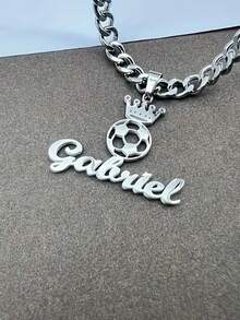 Customized Silver Stainless Steel Name Necklace - Personalized Handwritten Name Pendant, Men's Fashion Simple Hip-Hop Style Necklace, Personalized Jewelry Gift For Him - Multicolor - View 4