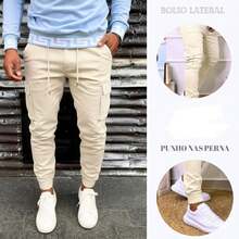 Spring/Autumn Cargo Jogger Pants, Regular Fit, No Drawstring, Pockets, Halloween, Christmas - 米色 - 查看 1