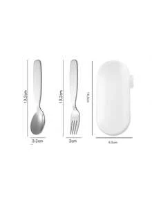 304不锈钢可爱短柄勺叉套装，包含甜点勺、饭勺、水果叉，带包装盒，适合餐厅使用