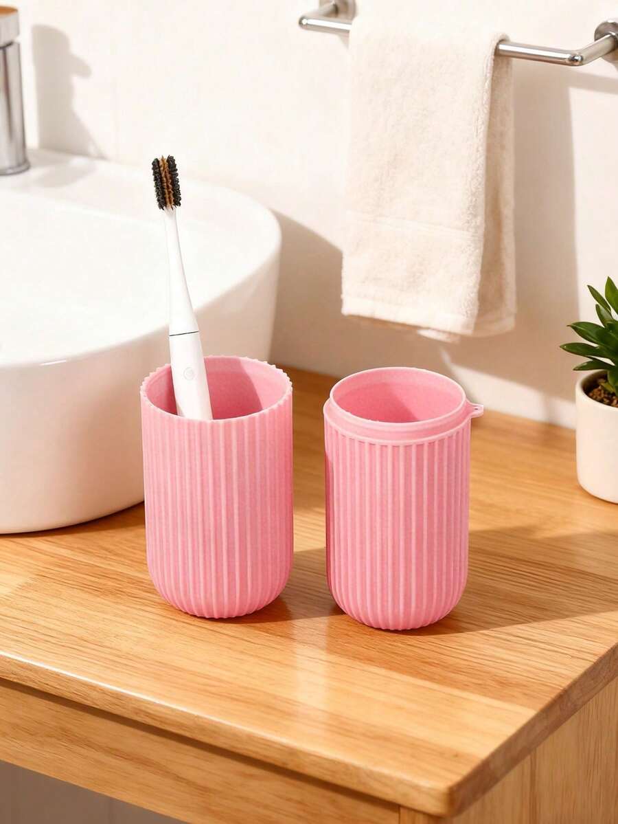 1pc Travel Toothbrush Cup, Portable Toothbrush Cup Holder, Plastic Toothbrush Travel Case, Multi-Functional, Can Hold Toothbrush And Toothpaste - Multicolor - View 1