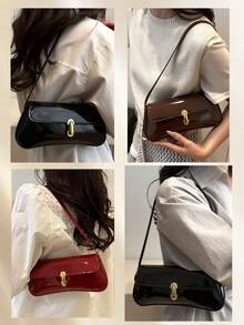 Vintage Faux Oiled Leather Flap Over Underarm Shoulder Bag For Women, Glossy Waxed-Finish PU Leather Shoulder Purse With Premium Hardware, Retro-Inspired Crossbody For Daily Commute,Outing, Party, Date Nights And Shopping, Quality Metal Accents Bag Fits Phone And Wallet In Burgundy, Black And Coffee Brown,Perfect Thanksgiving & Christmas Gift[US Local Warehouse] - 彩色 - 查看 2