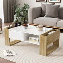 Modern Coffee Table 105 X 60 X 40 Cm - Partially Glossy, With Drawers And Open Compartments - White - View 2